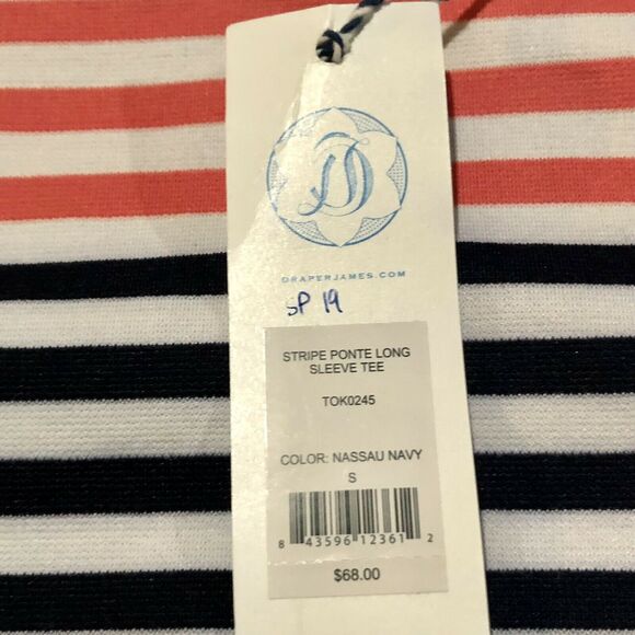 Draper James Stripe Ponte Long Sleeve Tee Small Nassau Navy Women’s - Picture 6 of 11